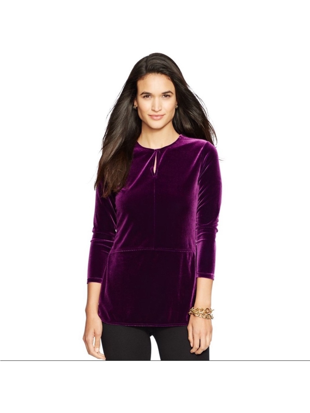 LAUREN RALPH LAUREN Purple Velvet Tunic Top Women’s Large Petite